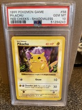 1999 Pokemon Game Pikachu Red Cheeks Shadowless #58 PSA 10 Gem Mint