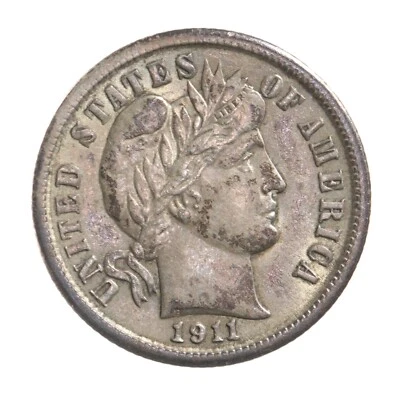 Raw 1911 Barber 10C US Minted Silver Dime Coin - Image 1 of 2