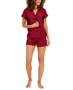 Top y pijama corto INC satinado con cuello con muescas borgoña M - Imagen 1 de 4