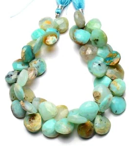 Natural Gem Peru Green Opal 13 to 14mm Size Faceted Heart Shape Beads 9" Strand - Picture 1 of 5