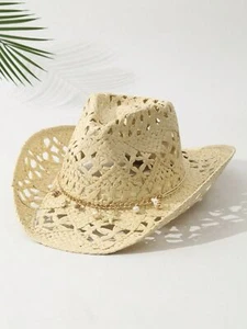 Trendy Straw Cowboy Hat for Women Men - Summer Beach Travel, Sun Protection - Picture 1 of 25