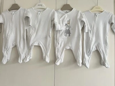 Unisex Baby First Size Next White Babygrow Hat Bundle Animals  - Image 1 of 4