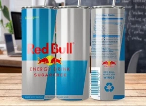 SUGAR FREE RED BULL ENERGY DRINK 20 OZ STAINLESS STEEL TUMBLER CUP +LID STRAW - Picture 1 of 4