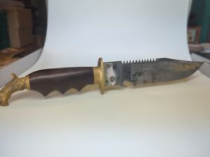 Huge Mexican Bowie Knife 9-In Blade w/ Wood - Brass Handle Eagle Head Vintage