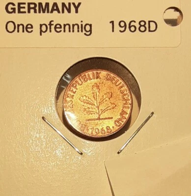 1968-D West German 1 Pfennig Copper Clad Iron Coin  BU - Image 1 of 2