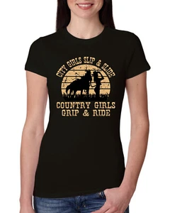 City Girls Slip & Slide Country Girls Grip & Ride Women Slim Fit Junior Tee - Picture 1 of 15