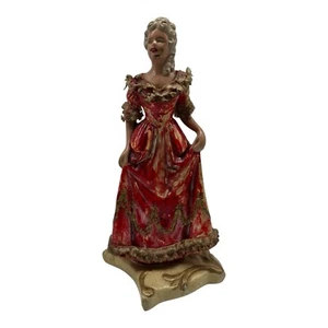 Vintage Chalk Ware Victorian Lady Figurine 10.75” Red Dress With Stiffened Lace - Picture 1 of 14