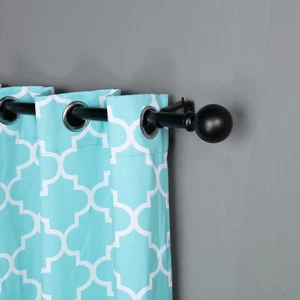 BLACK 42-126" long Adjustable Metal Curtain Rod Set Round Finials Decorations - Picture 1 of 8
