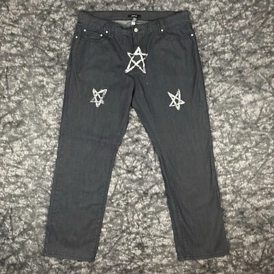 Alfani Jeans Mens Black Denim Size 38x32 Straight Leg Star Print Y2K Grunge - Image 1 of 4
