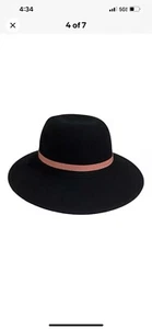 Helen Kaminski Wollfilz Fedora Hut schwarz mit Gummiblütenband Neu mit Etikett - Bild 1 von 5