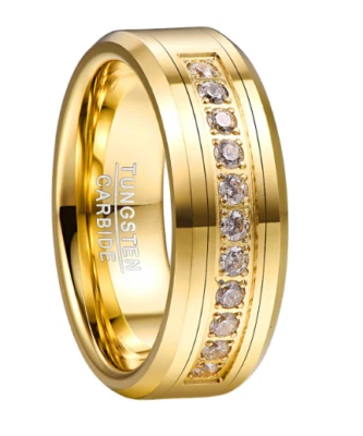 Alianza de boda anillo de carburo de tungsteno de 8 mm Nuncad para hombre con circonita cúbica enchapado en oro-talla 9 Foto 1 de 4
