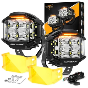 Auxbeam 2PCS 4"Inch LED Pods Luce di Guida Luce Laterale Spot Flood Combo Ambra DRL - Foto 1 di 12