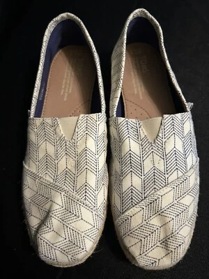 Mocasines de lona sin cordones Toms crema azul marino plantilla acolchada para mujer talla 7,5” Foto 1 de 4