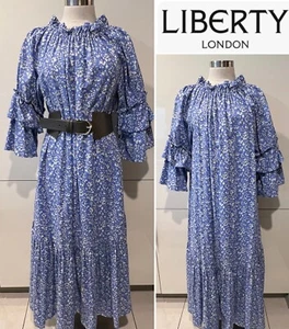 Liberty London NWOT Handmade Cotton Cornflower Blue Floral Ruffle Dress O/S - Picture 1 of 10