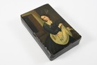Q76Z18- Biedermeier Dose Blech handbemalt in der Art von Stobwasser um 1850