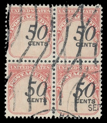 USA Sc. #J99, 50c BLOCK OF 4, STRONGLY SHIFTED TO THE RIGHT, USED - Image 1 of 2