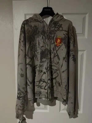 Balenciaga Skater 涂鸦拉链连帽衫大码 S 码灰色 — 第 1/4 张图片