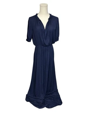 Maxi Vestido Current Air Anthropologie Azul Marino Lunares en Niveles Talla S Campesino Foto 1 de 4