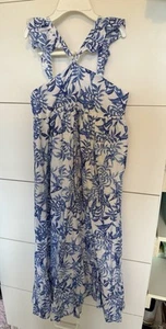 Janie Jack x Rachel Zoe Girls Linen Maxi Dress Blue And White NWT Size 10 - Picture 1 of 4