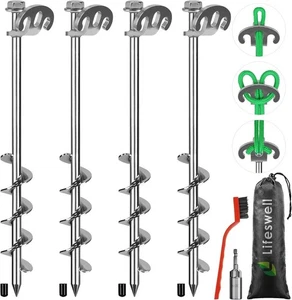 14 Zoll zum Einschrauben Bodenanker Kit, 4er Pack Schwerlast Zeltpfähle, doppelseitig - Bild 1 von 8