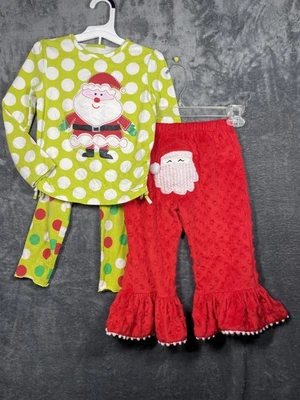 Lote Camisa Pantalones Mud Pie J Caqui Niñas Navidad Papá Noel Lunares Tallas 2T 3T 4 5 Foto 1 de 4