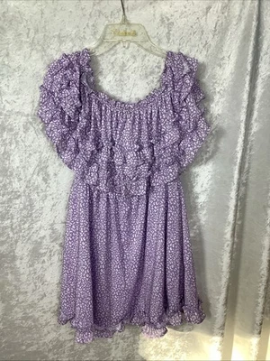 Mini vestido lavanda roxo violeta em camadas babado fora do ombro médio - Imagem 1 de 4