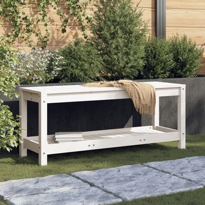 Garden Bench Solid Pine Wood White 108x35x45 cm Outdoor Slatted Seat Shelf Cozy - Image 1 of 4