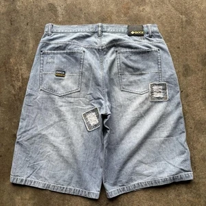 Enyce Baggy Skater Shorts Sz 38 Y2K Patchwork Denim Jorts Streetwear Hip Hop - Picture 1 of 4