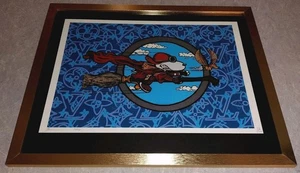 DEATH NYC ltd signed FRAMED graffiti art print 45x32cm Snoopy Playing Quidditch - Picture 1 of 2