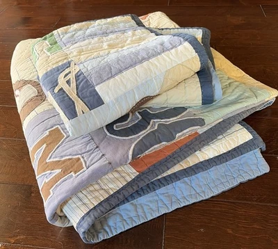 Pottery Barn Kids Baseball MLB Patchwork 3pc Full Queen Quilt Comforter Sham Set - Image 1 of 4