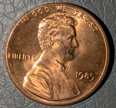 1985 1c Memorial Cent Uncirculated + Bu Extra Shiny Strike Through Grease Error - Image 1 of 4