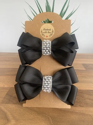 Double Layered Pigtail Bows With Pearl And Diamante Centres - Image 1 of 3