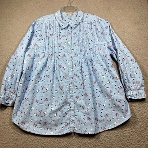 Woman Within Corduroy Button Up Shirt Plus Womens 22 Blue Floral Cottagecore - Picture 1 of 12