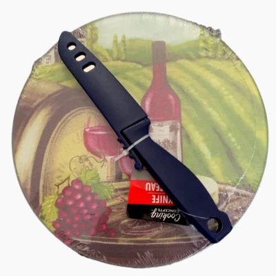 Decorative Wine and Cheese Glass Cutting Board/Trivet, Bundle with Purple Knife - Image 1 of 4