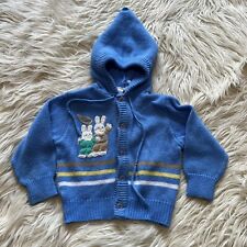 Vintage 80s Mine Alone Blue Hooded Cardigan Sweater Sports Bunny Boys 12 Months