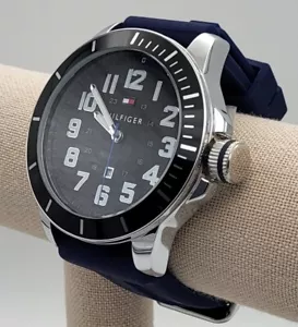 Tommy Hilfiger 1791537 Men's Blue Silicone Strap Watch 46mm - NEW - Picture 1 of 7