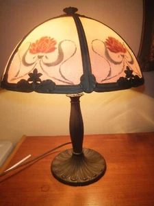 Antique Reverse Painted Curved Glass Lamp 16" in Diameter - 20" Tall - Picture 1 of 9