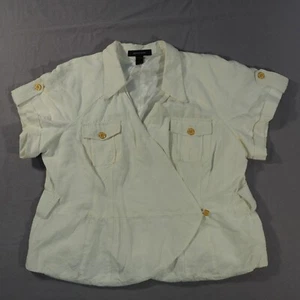 Ashley Stewart Blazer Jacket Size 18W Off White Linen Cardigan Wrap Preppy - Picture 1 of 13