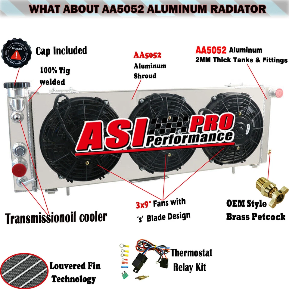 ASI Aluminum Radiator +Shroud Fan+Relay For 1991-2001 Jeep Cherokee XJ Comanche - Изображение 1 из 4