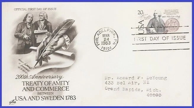USA3 #2036 ADDR ARTCRAFT FDC   US - Sweden - Image 1 of 1