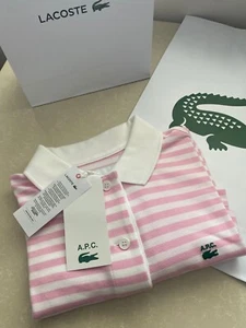 New Lacoste Womens Pink Stripe Polo T-Shirt Size L ,RRP £125, Brand New Tagged - Picture 1 of 7