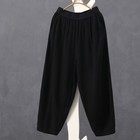 Casual Baggy Elastic Linen Cotton Women Harem Pants Bloomers Pockets Loose Biege