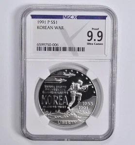 Proof 9.9 1991-P Korean War Commemorative Dollar NGC X NGCX - Picture 1 of 5
