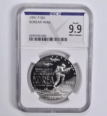 Proof 9.9 1991-P Korean War Commemorative Dollar NGC X NGCX - Image 1 of 4
