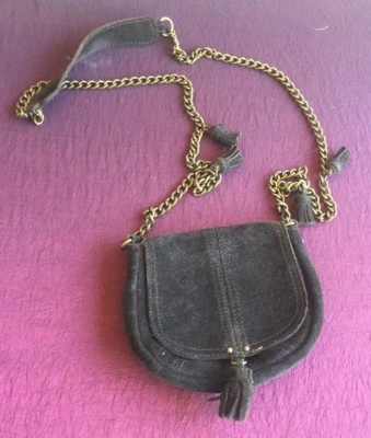 American Eagle Outfitters 棕色麂皮绒皮革波西米亚嬉皮流苏斜挎包钱包 — 第 1/4 张图片