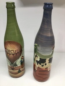 2er Set bemalte Deko Glas Weinflaschen Bauernhaus Deko - Bild 1 von 7