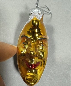 Vintage German Mercury Glass Half Moon Face Christmas Ornament - Picture 1 of 7