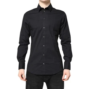 DOLCE & GABBANA Shirt Black GOLD Cotton Long Sleeves Dress 40/US15.75/M 330usd - Picture 1 of 7