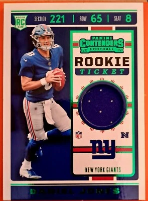🔥 DANIEL JONES RC 🔥 2019 CONTENDERS ROOKIE TICKET PLAYER  WORN Jersey Patch RC - Image 1 of 2