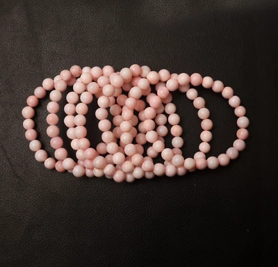 Pulsera elástica ópalo rosa cuentas redondas lisas de 7,5 pulgadas de largo cuentas de 8 mm Foto 1 de 4